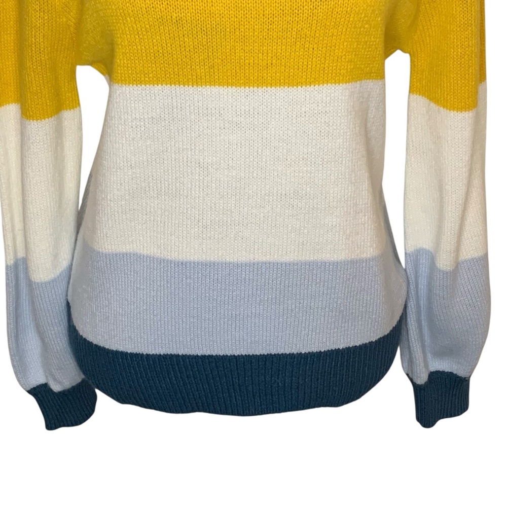 Elodie Multicolor Striped Crew Neck Balloon Sleeve Knit Sweater Size S - Picture 8 of 13